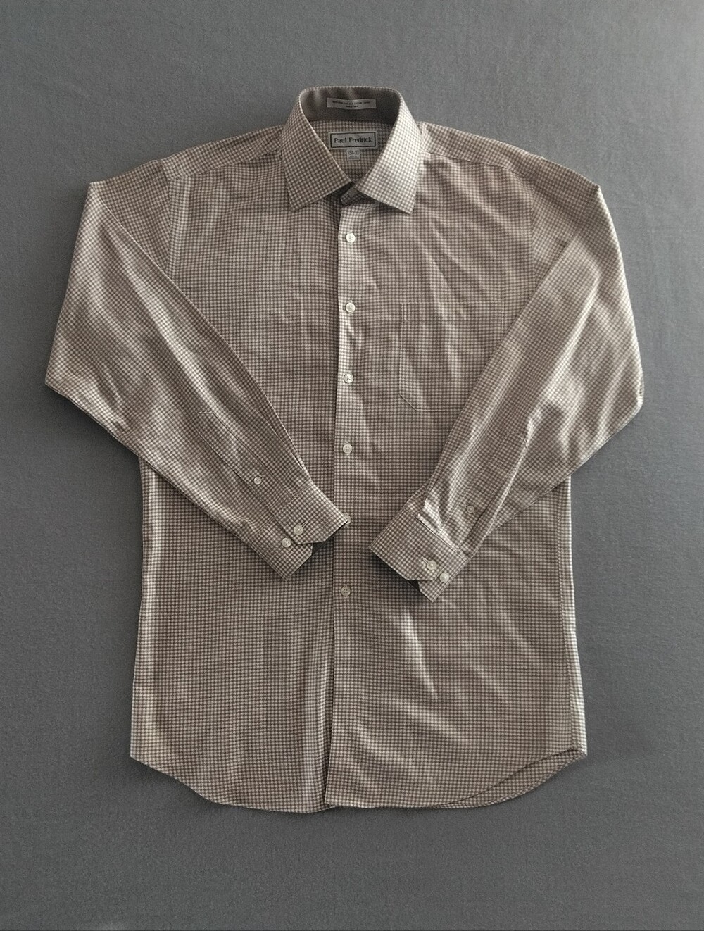 Paul Frederick Mens Non-Iron Custom Fit Two Ply Cotton Dobby Button Up Tan White